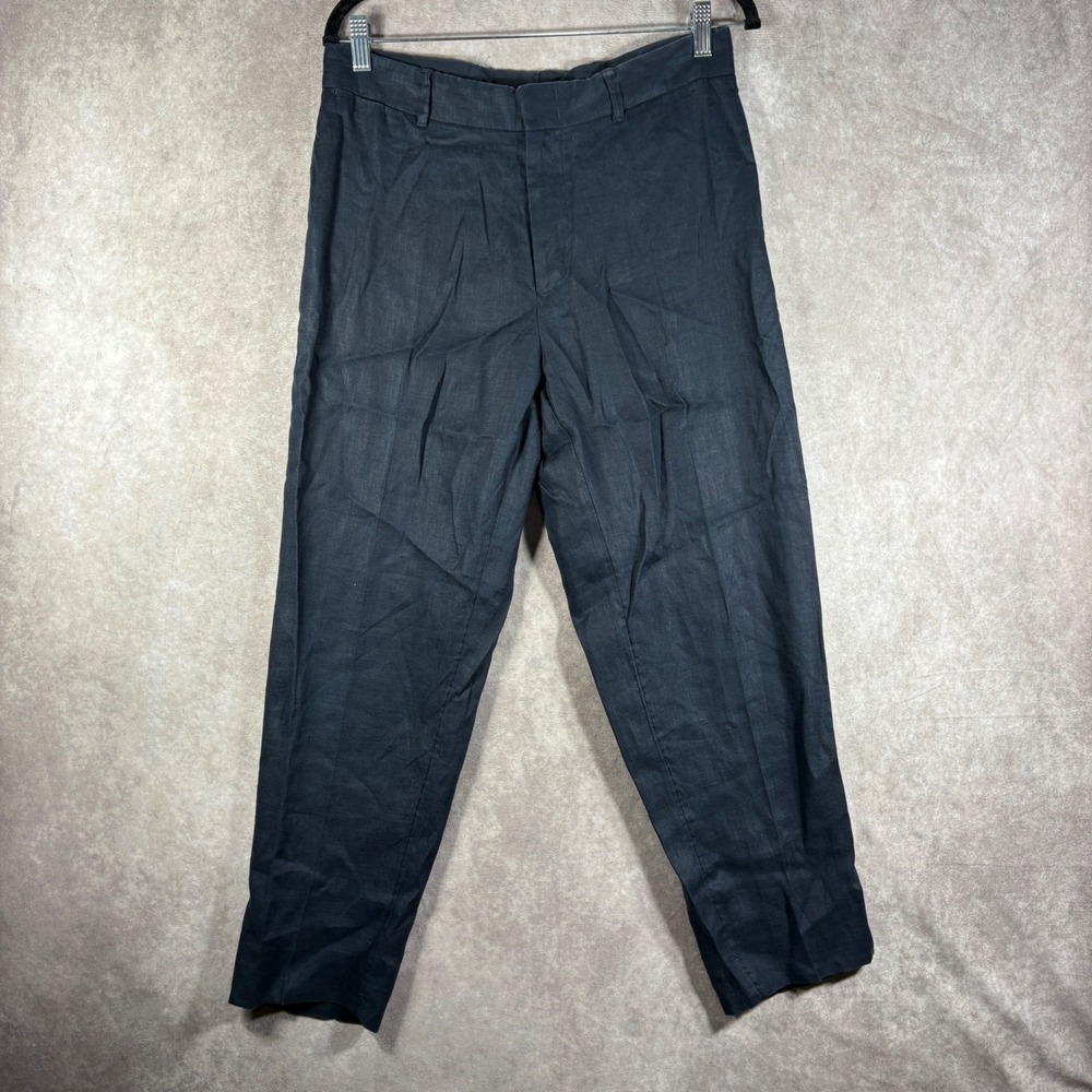 COS Trousers Mens 30R Navy Blue 100% Linen Straight Leg Minimalist Modern Light